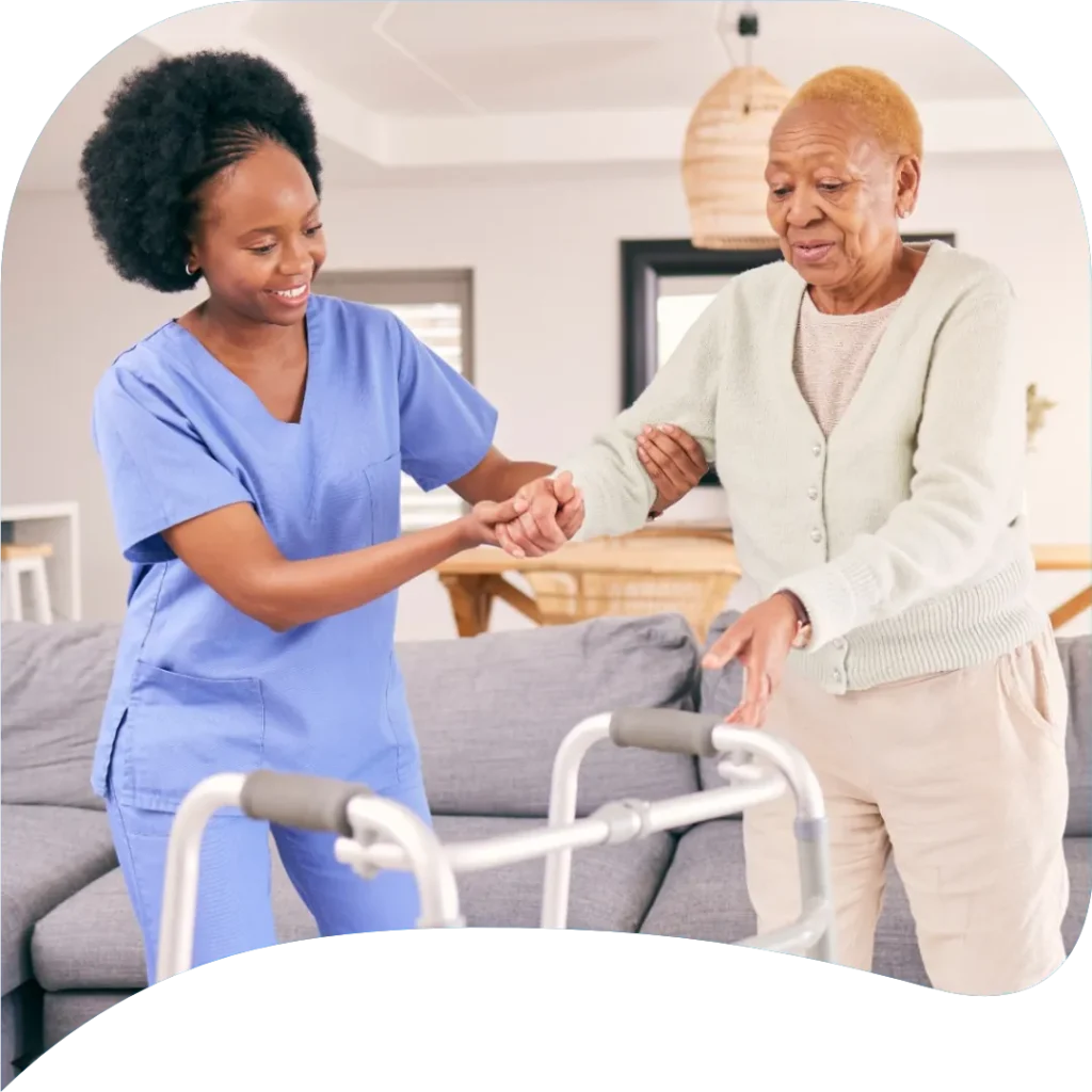 Caregiver providing respite care for an elderly woman at home in Ackerman, MS